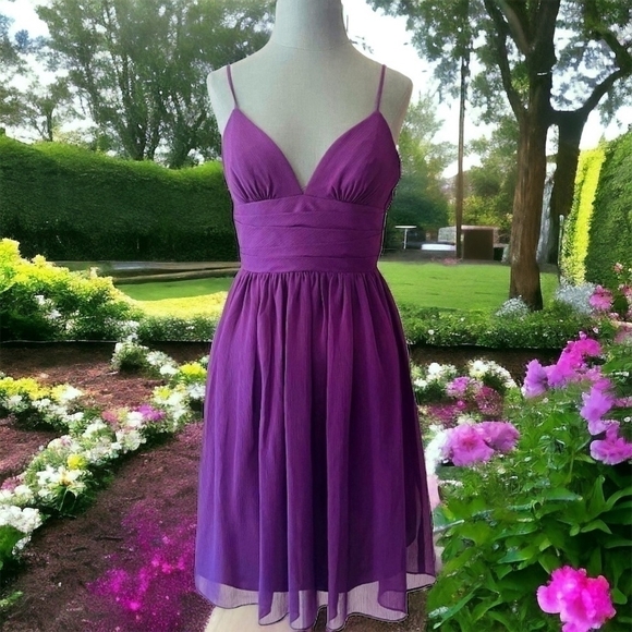 David’s Bridal Purple Straps Fit & Flare Dress Beautiful Sheer Bridesmaid Dress - Picture 5 of 13